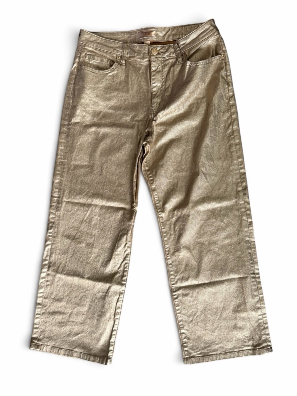 KUT From the Kloth Charlotte Metallic Gold High Rise Wide Leg Jeans Size 10